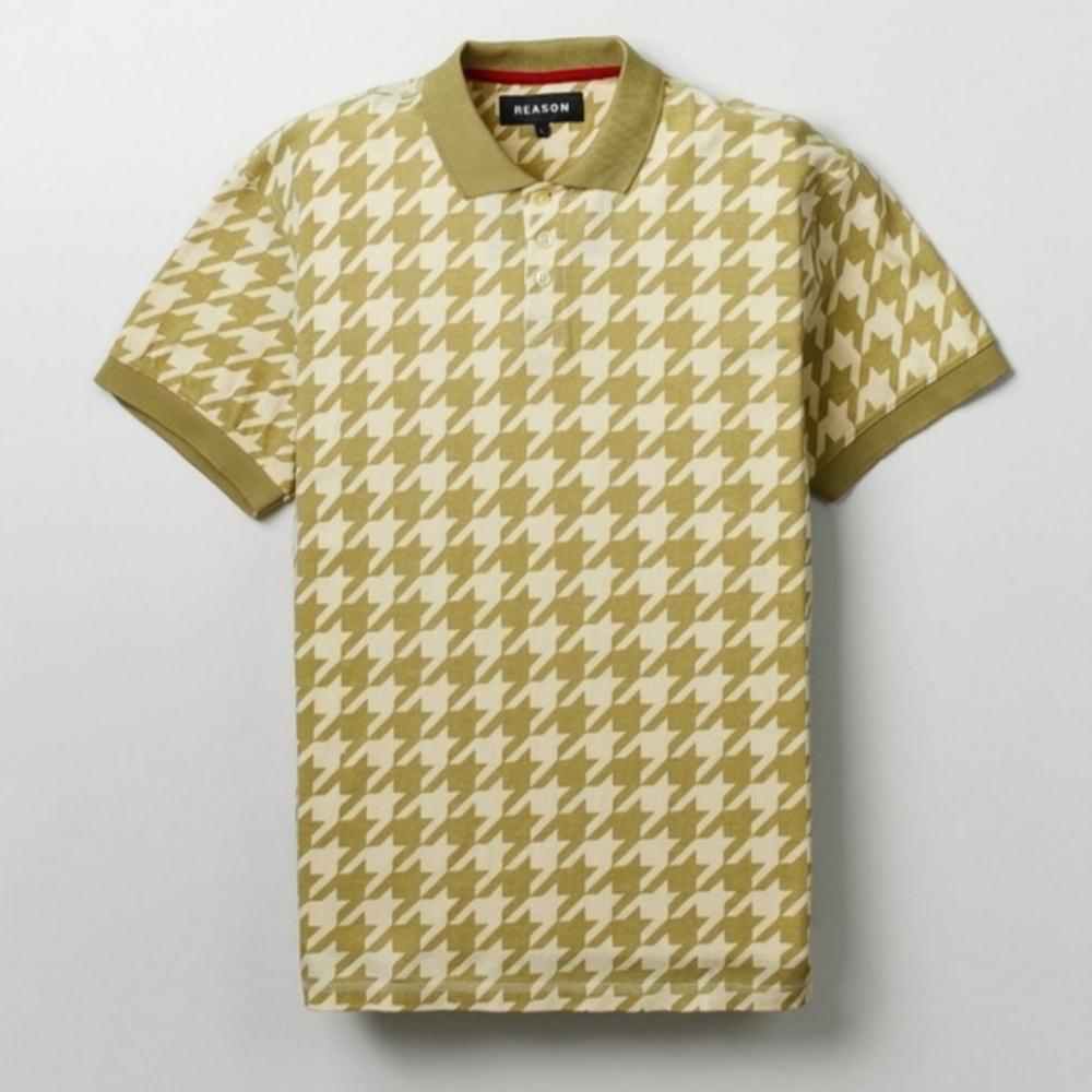 Reason Brand Men's Olive Houndstooth Polo Shirt Size Medium NWT CK-3275
